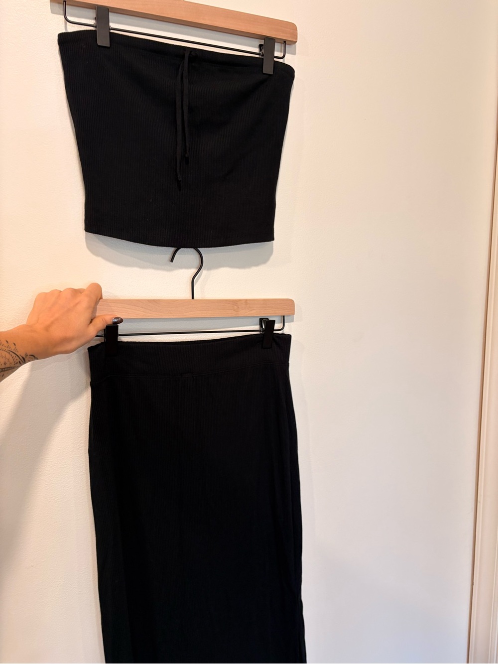 aerie Black Ribbed Knit Skirt Set